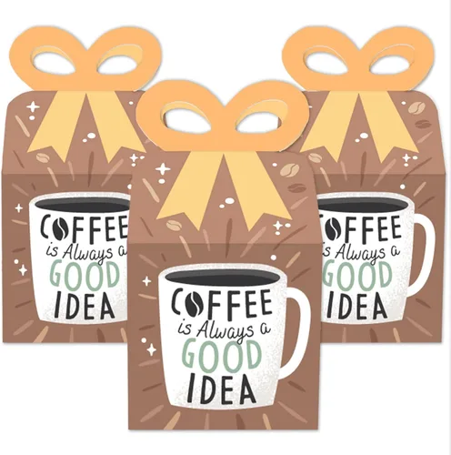 Miniatura 2 de Big Dot of Happiness But First, Coffee – Cajas de regalo cuadradas – Cajas de lazo para fiesta temática de café – Juego de 12