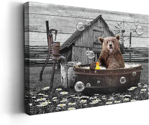 Miniatura 18 de Kasluolo Divertido arte de pared de perro Beagle para decoración de baño, lindo beagle sentado en la bañera, lienzo impreso pintura de animales