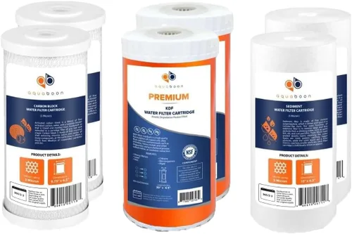 Miniatura 15 de Aquaboon Cartrige de reducción de cloro de 5 micrones, 10 x 4.5 de carbono, y 2 filtros de agua de reducción de sedimentos, repuesto para filtro