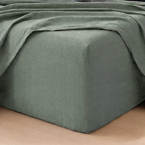 Miniatura 30 de MooMee Sábana bajera ajustable de solo 100% algodón lavado con textura parecida al lino, transpirable, duradera, suave, cómoda, bolsillo profundo