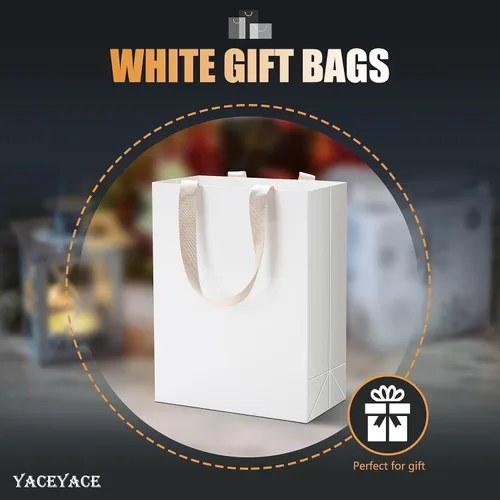 Miniatura 2 de Bolsas de regalo blancas, 10 bolsas de regalo de papel medianas de 8 x 4.25 x 10 pulgadas con asas, bolsa de compras de papel blanco a granel