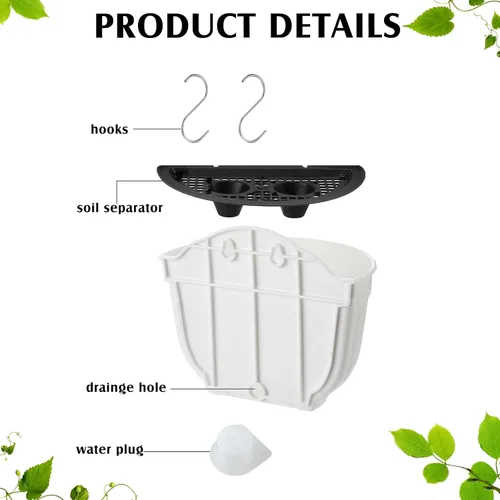 Miniatura 2 de Zubebe 16 macetas de resina para colgar en la pared, macetas colgantes blancas con orificio de drenaje, macetas de valla para plantas