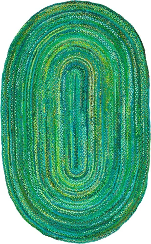 Miniatura 3 de SAFAVIEH - Colección Trenzada Alfombra de área - 5' x 8' Ovalada, Verde, Algodón Reversible Hecho a Mano de Cabaña de Campo, Ideal para Áreas