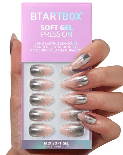 Miniatura 32 de BTArtbox Uñas Postizas Blancas Cortas a Presión - Uñas Postizas de Gel Suave en Forma de Almendra, Uñas Blancas con Pegamento para Uñas, Uñas