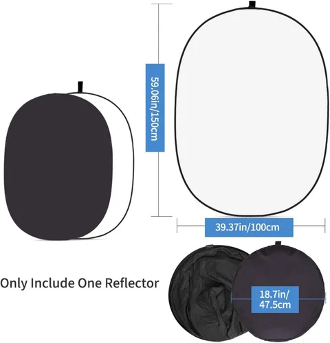 Miniatura 2 de 4.92X3.28 pies (1.5mX1m) 2 en 1 Reflector plegable de muselina de poliéster negro y blanco, fondo de fotografía portátil, reversible, con bolsa