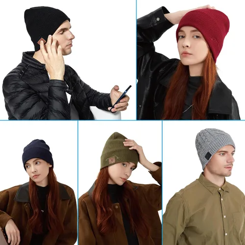 Miniatura 6 de Gorro de lana merino con Bluetooth, estéreo HD, 30 horas de tiempo de reproducción, micrófono integrado, regalo electrónico de Navidad