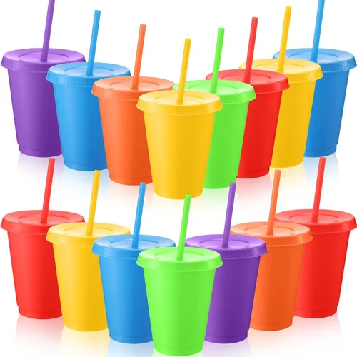 Miniatura 16 de Sieral Paquete de 60 vasos con tapas y pajillas, vasos para niños con pajilla, botella de agua reutilizable, taza de viaje para café helado, vasos