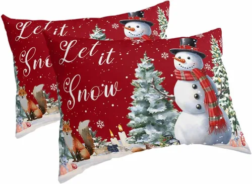 Miniatura 18 de Fundas de almohada de invierno con copos de nieve de tamaño estándar, 2 paquetes de fundas de almohada suaves para cama, fundas de almohada lumbar