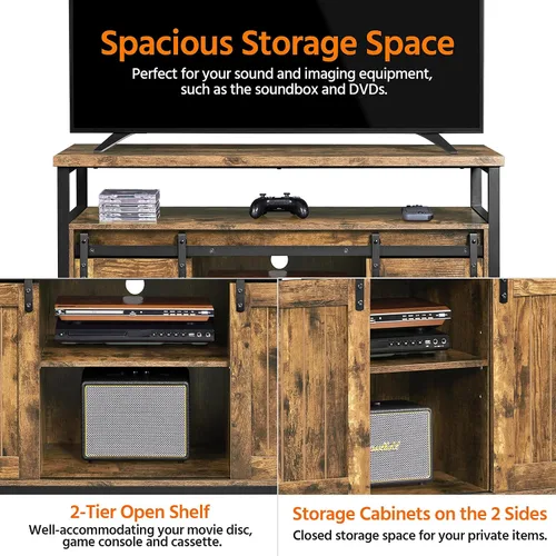 Miniatura 5 de Topeakmart Soporte de TV de granja para TV de 55 pulgadas, centro de entretenimiento alto con puertas corredizas de granero y armarios