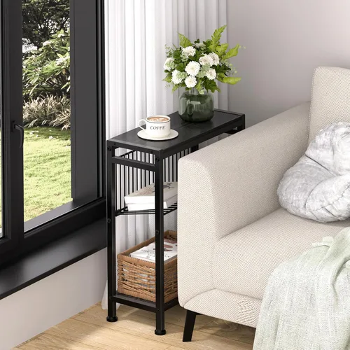 Miniatura 8 de Mesa auxiliar para espacios pequeños, mesa lateral estrecha de 3 niveles con soporte para revistas, mesita de noche, mesa de aperitivos delgada