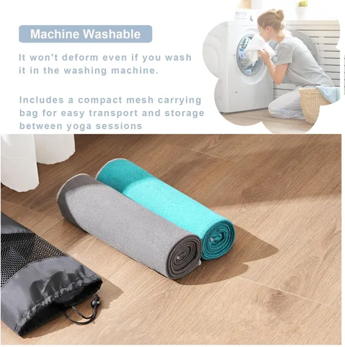 Miniatura 7 de Toalla para esterilla de yoga con líneas de alineación, 72 x 24 pulgadas, cubierta antideslizante para yoga, pilates, ejercicio, fitness, con bolsa