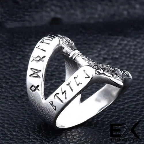 Miniatura 3 de Anillo de Mjolnir de martillo de Thor rúnico 316L de acero inoxidable nórdico escandinavo vikingo joyería
