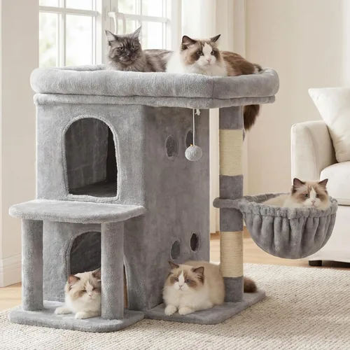 Miniatura 13 de Heybly Árbol para gatos, torre para gatos de 25.6 pulgadas con amplia percha superior para gatos grandes, muebles de casa para gatos estilo escalera