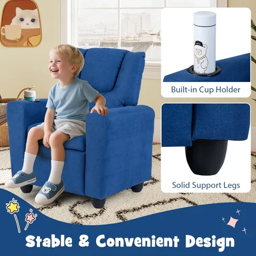 Miniatura 5 de LDAILY Silla reclinable para niños, de piel sintética, con soporte para tazas, respaldo ajustable y reposapiés, sofá ergonómico para niños y niñas a