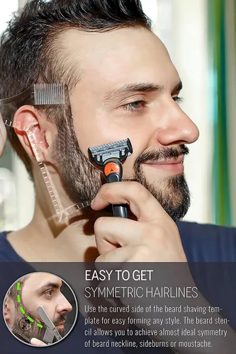 Miniatura 8 de Herramienta para moldear la barba para hombre con peine incorporado, plantilla transparente, plantillas de peine de peinado para patillas de bigote