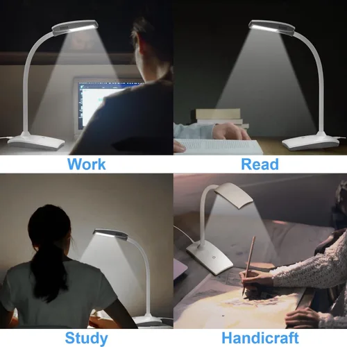 Miniatura 8 de Lámpara de escritorio LED de 3 brillos regulable para cuidado de los ojos, lámpara de mesa blanca flexible de cuello de cisne táctil, luz