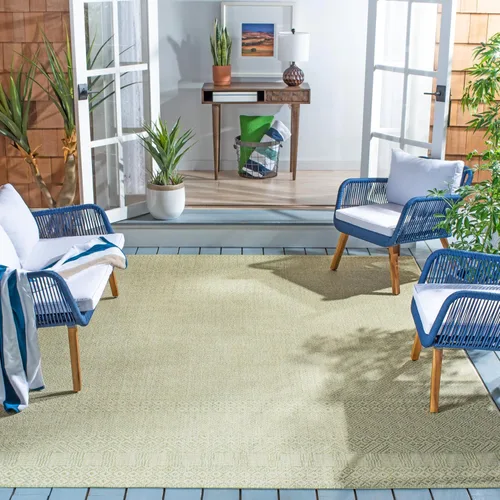 Miniatura 23 de SAFAVIEH Alfombra lavable para exteriores, colección Courtyard de 2.3 x 6.7 pies, beige y azul aguamarina, no desprende pelusa y es fácil