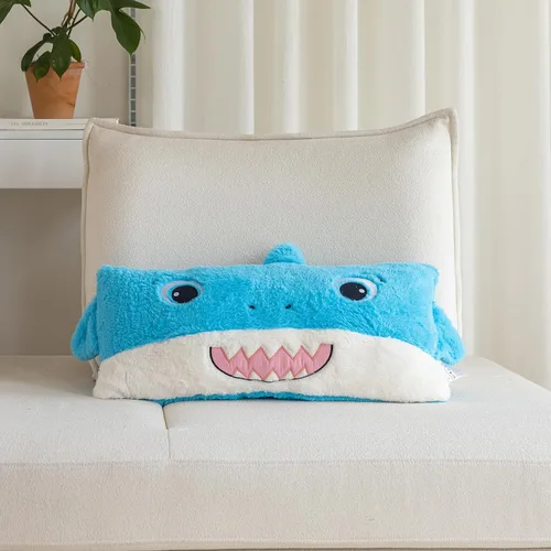 Miniatura 3 de Snugtown Almohada lumbar de animales de peluche, almohada de felpa súper suave para niños, bonita almohada en forma de tiburón, 12 x 24 pulgadas
