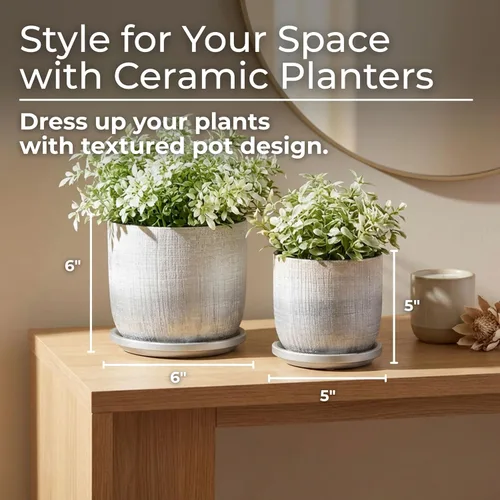 Miniatura 2 de Macetas de cerámica texturizada con platillo para decoración del hogar, macetas modernas y macetas para plantas de jardín, macetas elegantes