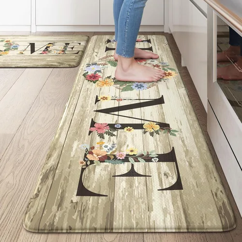 Miniatura 43 de KIMODE Alfombra Antifatiga para Cocina 2 Piezas, Alfombras de Cocina Impermeables y Antideslizantes, Alfombra de Cocina de Estilo Rústico para Piso