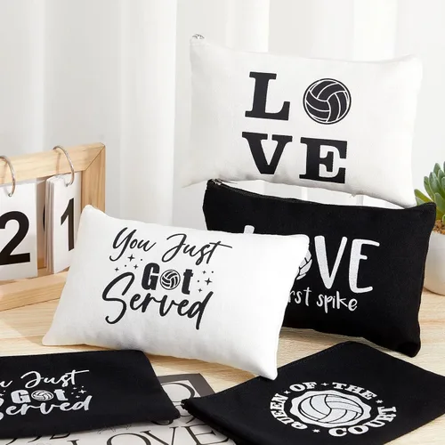 Miniatura 4 de Flutesan Juego de 18 bolsas de maquillaje de voleibol, regalos de voleibol para niñas, bolsa de cosméticos de lona con cremallera para jugadores