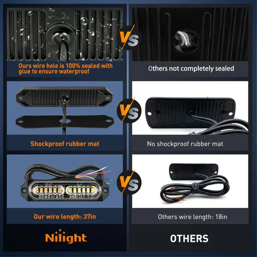 Miniatura 7 de Nilight 8 piezas de luces estroboscópicas LED 12 LED ámbar blancas, luz de emergencia 12 V 24 V, luz de advertencia de peligro con función