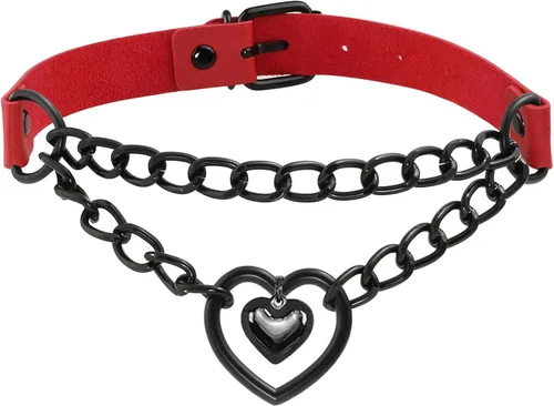 Miniatura 13 de Eigso Gargantilla gótica con cadena de corazón para mujer, gargantilla de cuero punk, collares Emo Grunge, collar para fiesta de los años 80