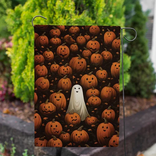 Miniatura 3 de Bandera de jardín de fantasmas de Halloween con texto en inglés «America Forever Halloween» de doble cara exterior, 12.5 x 18 pulgadas, bandera