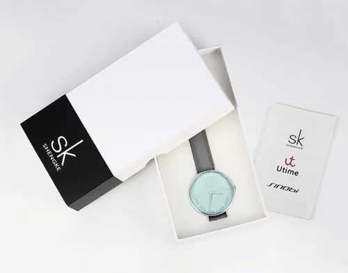 Miniatura 7 de SK - Reloj de pulsera para mujer, correa de piel, de cuarzo, reloj de lujo japonés de cuarzo.