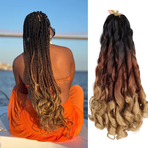 Miniatura 30 de Cabello rizado francés trenzado de 10 pulgadas, color 4, cabello rizado preestirado, 8 paquetes de trenzas de ganchillo de rizo francés para trenzas