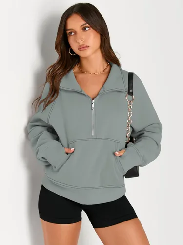 Miniatura 3 de AUTOMET Sudaderas con media cremallera para mujer, sudadera corta de vellón con cremallera de un cuarto, sudaderas con capucha para el otoño, a