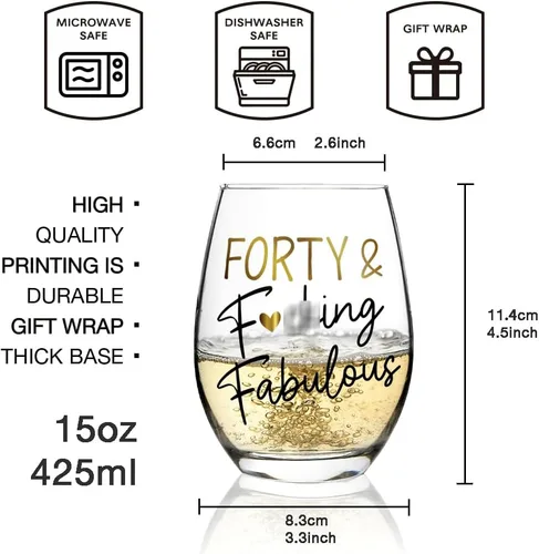 Miniatura 4 de Copas de vino de 40 cumpleaños para abuela, mamá, esposa, padres, mujeres, ella, regalos únicos de 40 años de parte de su esposo, niños, cuarenta