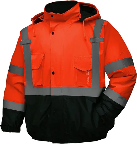 Miniatura 11 de Chaqueta de seguridad para hombre, chaqueta reflectante con capucha de alta visibilidad, chaqueta bomber de alta visibilidad con bolsillos y Lima
