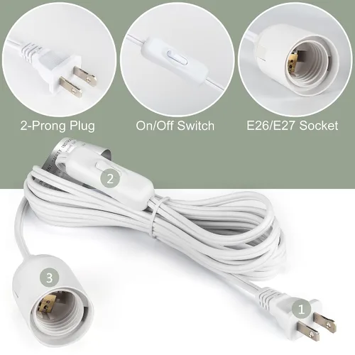 Miniatura 4 de JACKYLED Cable de extensión colgante para farol, UL 12 pies, E26 E27, interruptor de encendido/apagado, iluminación colgante para cocina
