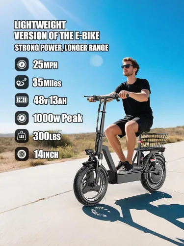 Miniatura 2 de Electric Scooter for Adults, 1000W Peak Motor, 35 Miles of Range Scooter with Seat, 25 MPH Top Speed, 48V 13Ah Battery, Dual Suspension, Foldable