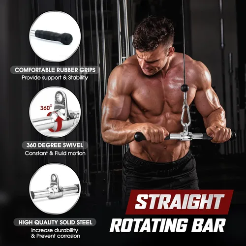 Miniatura 2 de Yes4All Cable Machine Attachment, Double D Handle & Tricep Rope Cable Attachment, Weight Machine Accessories Load 880 LB for Home Gym H. Metal barra