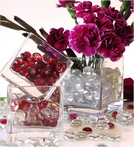 Miniatura 4 de WGV - Jarrón de cristal en forma de cubo a granel, portavelas, 3 x 3 x 3 pulgadas, contenedor transparente elegante con decoración floral