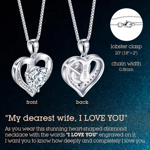 Miniatura 4 de Collar con dije de corazón grabado con la frase "I love you", de moissanita de 1 a 3 quilates regalo de joyería como aniversario de eternidad