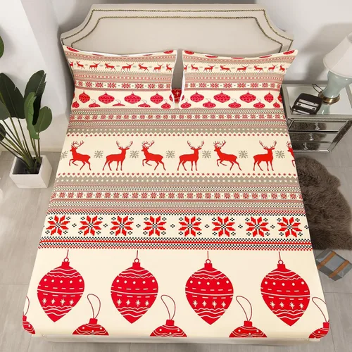 Miniatura 22 de Erosebridal Sábana bajera ajustable de Papá Noel con bolsillo profundo para niños, niñas y niños, juego de ropa de cama de Navidad para niños