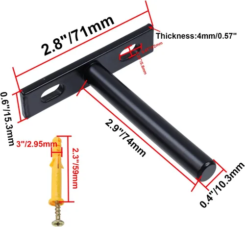 Miniatura 2 de Soportes flotantes para estantes de 3 pulgadas, resistentes y ocultos, color negro, soporte invisible para estantes de madera flotantes, 4