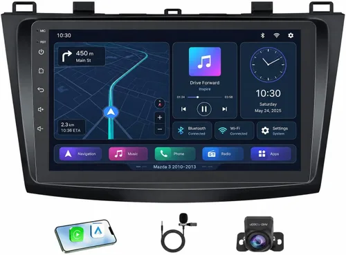 Radio de coche estéreo para Mazda 3 2010-2013: pantalla táctil de 9 pulgadas con Carplay y Android Auto-GPS EQ DSP Bluetooth FM SWC Mirror Link