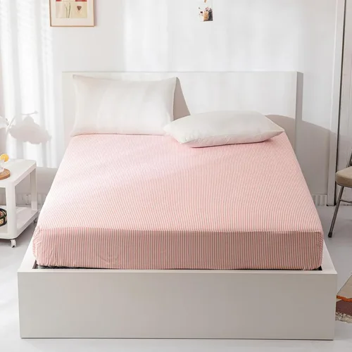 Miniatura 12 de Sábana ajustada 100% algodón suave tamaño queen de bolsillo profundo con rayas coloridas y estampado Gingham, sin arrugas, 1 pieza, sábana