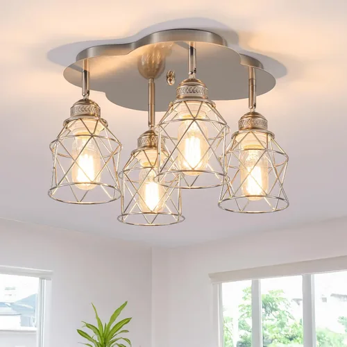 Miniatura 11 de Luminarias de techo para cocina de 4 luces con montaje al techo, lámpara de techo empotrada negra ajustable multidireccional, lámpara de jaula