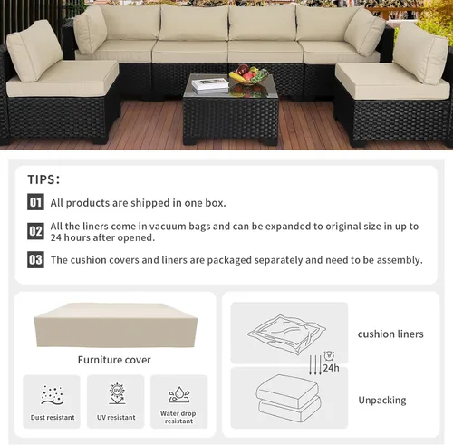 Miniatura 7 de Valita - Cojines de repuesto para muebles de exterior, compatibles con juego de sofá modular de ratán de 6 asientos, 14 piezas de cojines de sofá