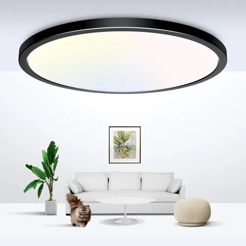 Miniatura 44 de Zemty Paquete de 8 lámparas de techo LED de montaje empotrado de 12 pulgadas, lámpara de techo súper delgada de 28 W 3200 lm, lámpara de techo Negro