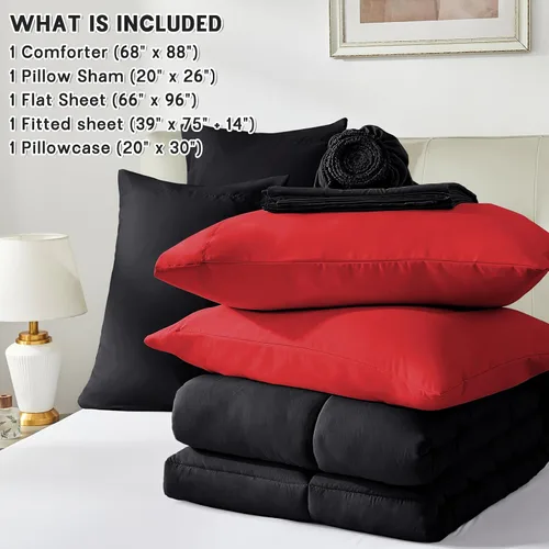 Miniatura 6 de Anluoer Juego de edredón individual de 5 piezas, juego de cama negro en una bolsa con edredón (68 x 88 pulgadas), 1 funda de almohada, 1 funda de 01