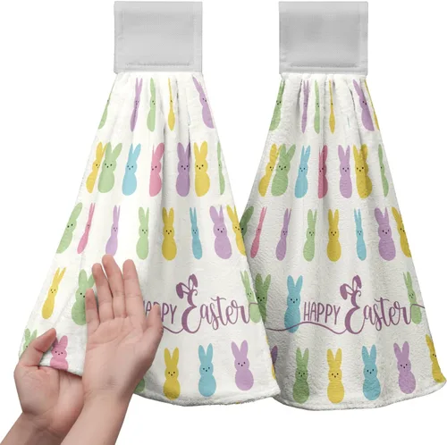 Miniatura 36 de Juego de 2 toallas de cocina colgantes de hojas tropicales de verano, color verde, hojas de palmera, con bucles para colgar, suaves y absorbentes