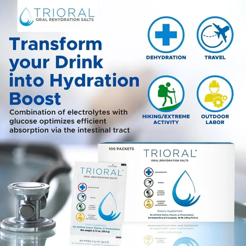 Miniatura 7 de TRIORAL Polvo de Electrolitos para Rehidratación - Sales de Rehidratación Oral - Apoya la Deshidratación de Entrenamientos, Pérdida de Líquidos