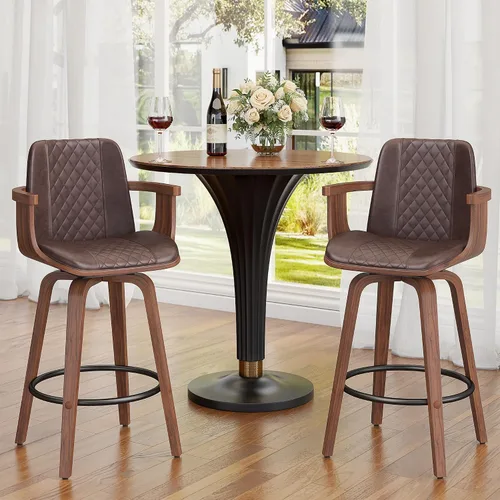 Miniatura 3 de YaFiti - Taburetes de bar giratorios, taburetes de bar tapizados de 26" de altura de mostrador con patas de madera y respaldos, sillas de bar de PU