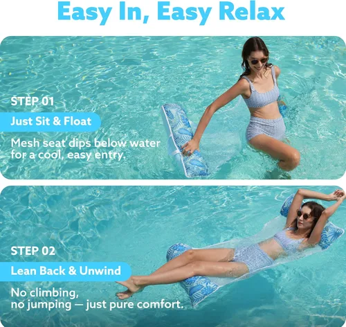 Miniatura 5 de Sloosh Paquete de 3 hamacas inflables para piscina, hamacas de agua, accesorios multiusos para piscina (silla, silla, hamaca, flotador)